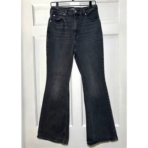 Levis Premium 70s High Rise Flare Denim Jeans Black Women's 30W 32L Boho Y2K - Picture 4 of 13